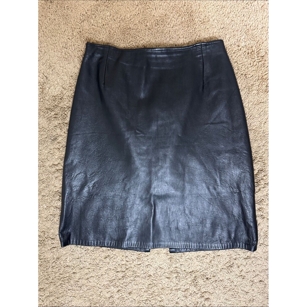 VTG Soft Genuine Leather Pencil Skirt Black size 8P Classic Fall Minimalist Boho